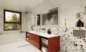 Image of a 3D rendered bathroom design