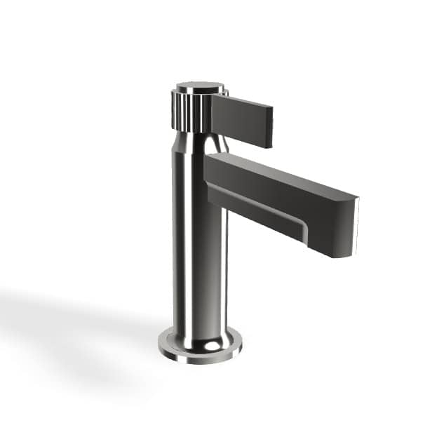 Modern single lever basin mixer with 13.8cm spout in chrome finish.