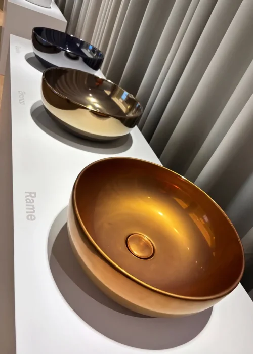 Catalano metallic ceramic basins in copper, bronze and graphite, Kallums Bathrooms
