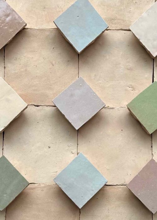 Colourful bathroom tiles in pastel shades for modern bathroom design.